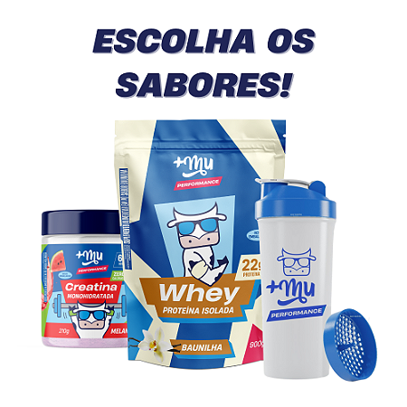 Combo Whey Isolado Refil 900g + Creatina (ESCOLHA OS SABORES) + Coqueteleira