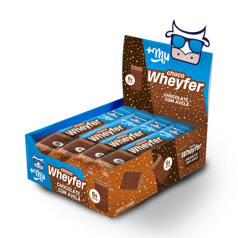 CHOCOWHEYFER +MU - CHOCOLATE COM AVELÃ - CAIXA 12 UNIDADES - 300G