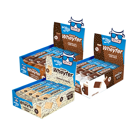 [Lançamento] Combo Chocowheyfer +Mu (3 Caixas Sabores chocolate com avelã, chocolate com coco, cookies - 36 uni.) - 900g