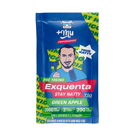 LANÇAMENTOS Exquenta Stay Natty - Pré-Treino em Sachê - Green Apple (15 sachês com 7,5g cada) - 112,5g